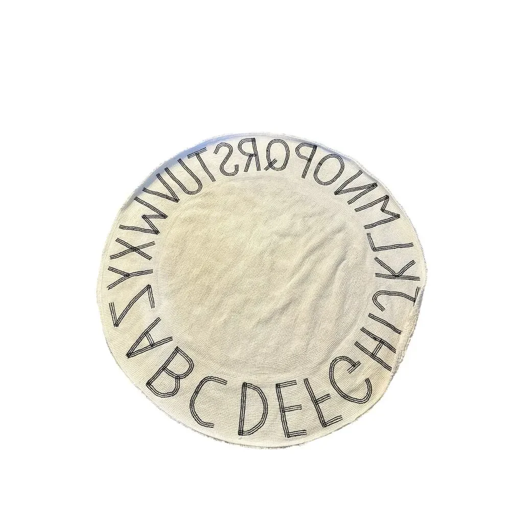Lorena Canals Circle ABC Alphabet White Rug Carpet Machine Wash Nursery Decor